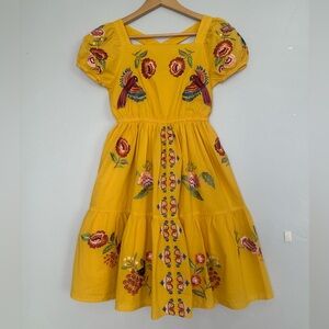 Monsoon Golden Dress with Embroidered Accents Sz 11 Yrs. Yellow/Cottage/Boho